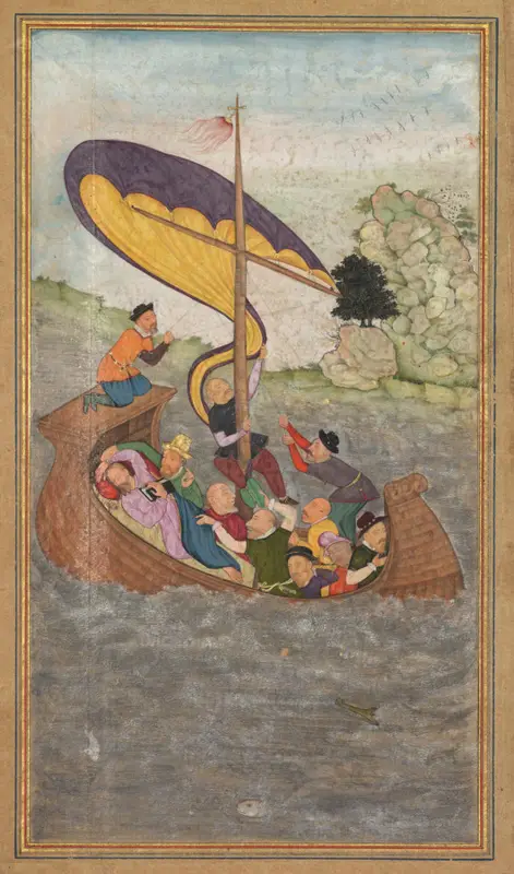 Jesus being awakened during a tempest on the Sea of Galilee (folio 77 recto), from a Mirror of Holiness (Mir’at al-quds) of Father Jerome Xavier — تصویر رکورد موزهٔ هنر کلیولند (دسترسی آزاد)