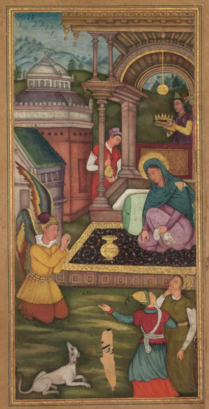 The Annunciation (folio 15 recto), from a Mirror of Holiness (Mir’at al-quds) of Father Jerome Xavier — تصویر رکورد موزهٔ هنر کلیولند (دسترسی آزاد)