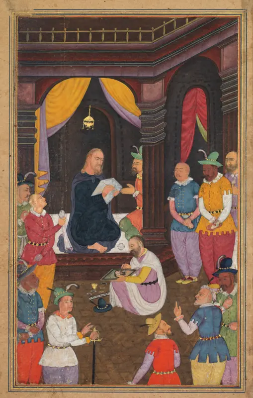 Jesus being portrayed by King Abgar’s painter (folio 143 recto), from a Mirror of Holiness (Mir’at al-quds) of Father Jerome Xavier — تصویر رکورد موزهٔ هنر کلیولند (دسترسی آزاد)