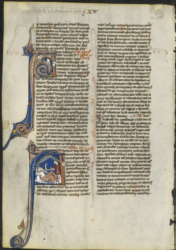 Leaf from a Latin Bible: Initial A and Initial A: Judith Beheading Holofernes — تصویر رکورد موزهٔ هنر کلیولند (دسترسی آزاد)