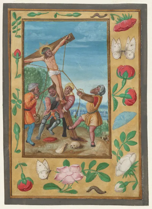 Leaf from a Book of Hours: The Raising of the Cross — تصویر رکورد موزهٔ هنر کلیولند (دسترسی آزاد)