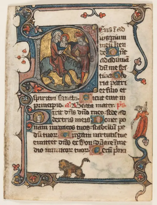 Leaf from a Book of Hours:  Initial D: Flight into Egypt (2 of 2 Excised Leaves) — تصویر رکورد موزهٔ هنر کلیولند (دسترسی آزاد)