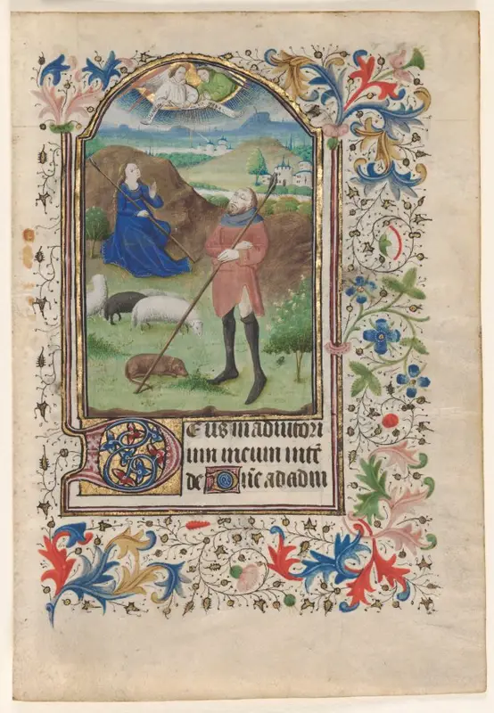 Leaf from a Book of Hours: Annunciation to the Shepherds — تصویر رکورد موزهٔ هنر کلیولند (دسترسی آزاد)