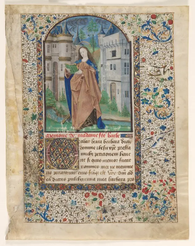 Leaf from a Book of Hours: St. Barbara (2 of 2 Excised Leaves) — تصویر رکورد موزهٔ هنر کلیولند (دسترسی آزاد)