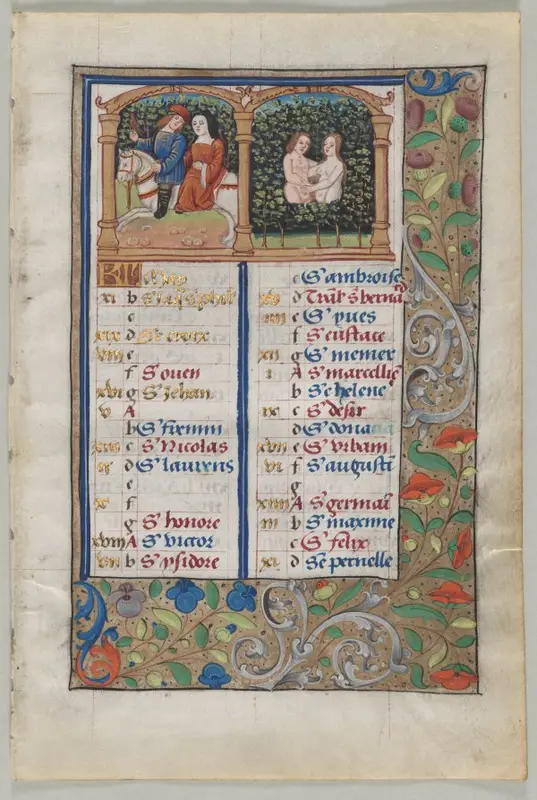 Leaf from a Book of Hours: Calendar Page for May (recto) — تصویر رکورد موزهٔ هنر کلیولند (دسترسی آزاد)