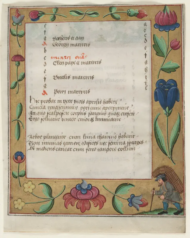 Leaf from a Psalter and Prayerbook: Calendar Page with Peasant (verso) — تصویر رکورد موزهٔ هنر کلیولند (دسترسی آزاد)