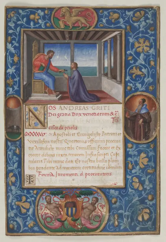 Leaf from a Commission: St. Mark Giving the Keys of Venice to Francesco de Priuli — تصویر رکورد موزهٔ هنر کلیولند (دسترسی آزاد)