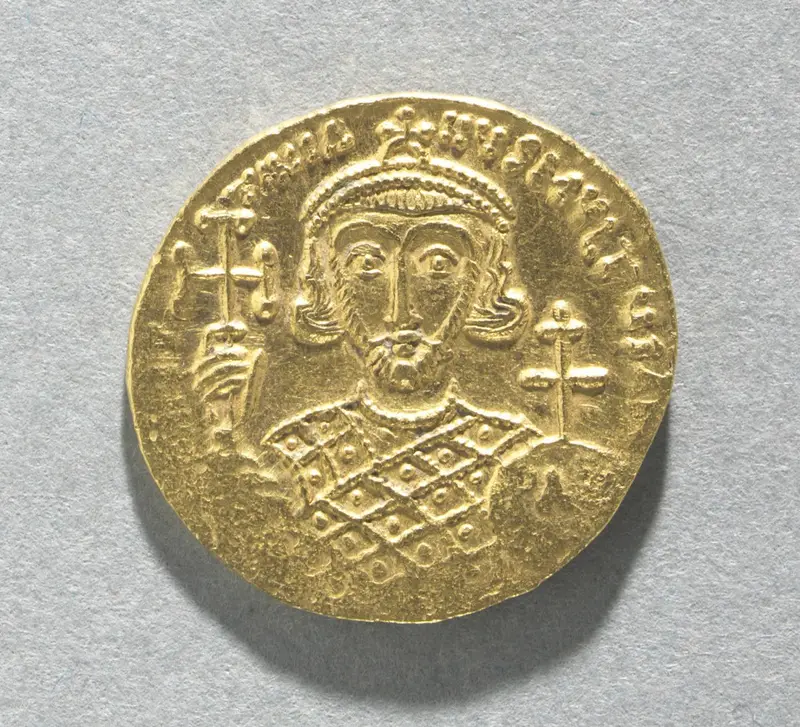 Solidus with Bust of Justinian II (reverse) — تصویر رکورد موزهٔ هنر کلیولند (دسترسی آزاد)