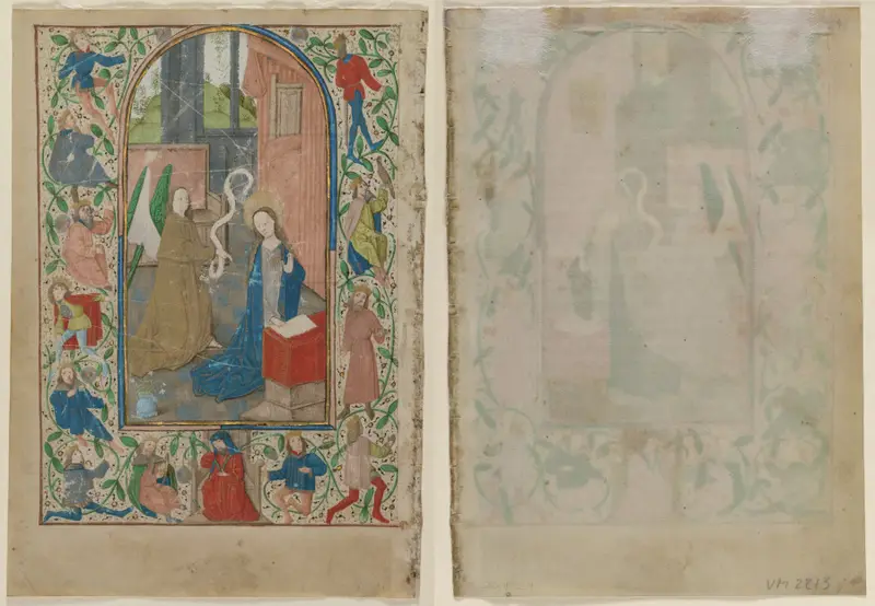 Leaf from a Book of Hours: The Annunciation — تصویر رکورد موزهٔ هنر کلیولند (دسترسی آزاد)