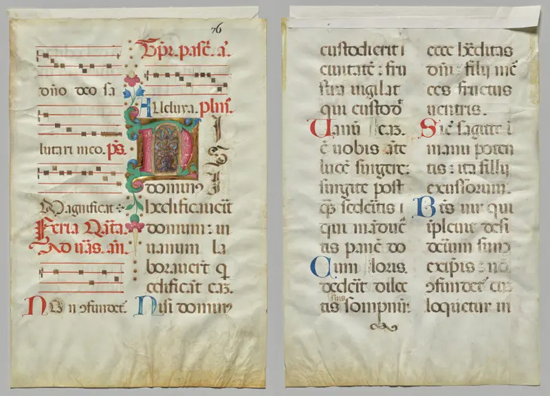 Leaf from an Antiphonary: Floral Initial (recto); Text (verso) — تصویر رکورد موزهٔ هنر کلیولند (دسترسی آزاد)