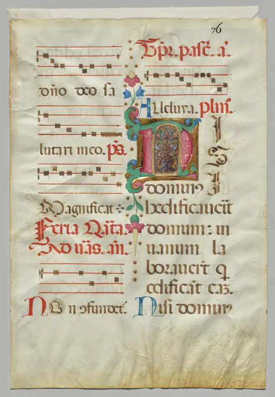 Leaf from an Antiphonary: Floral Initial (recto) — تصویر رکورد موزهٔ هنر کلیولند (دسترسی آزاد)