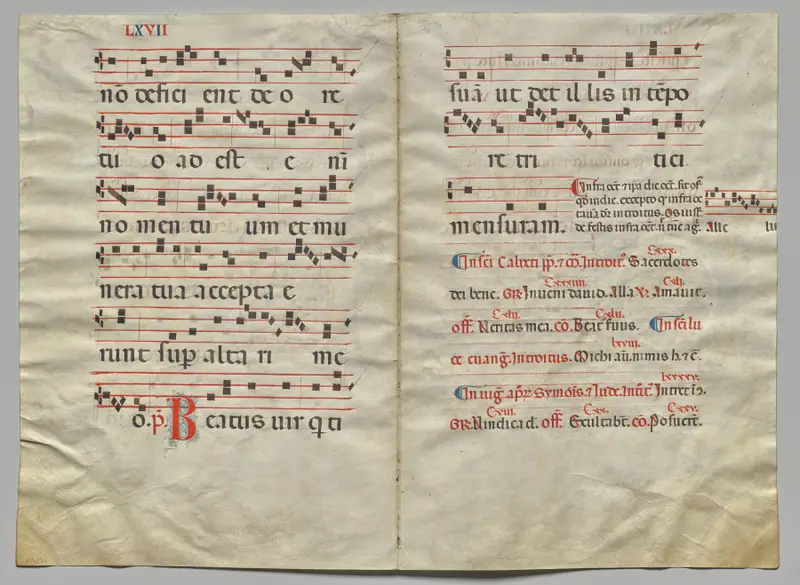Bifolio from a Gradual:  Music and Text (verso) — تصویر رکورد موزهٔ هنر کلیولند (دسترسی آزاد)
