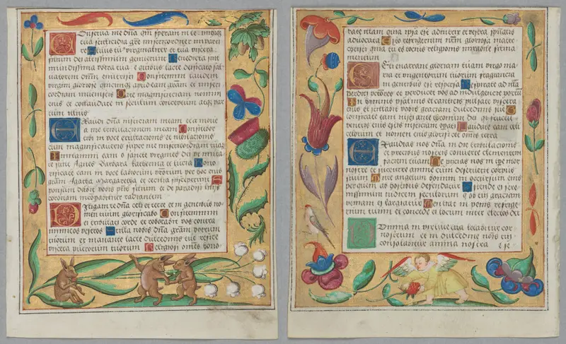 Leaf from a Psalter and Prayerbook: Rabbits Dancing (recto) and Putto Picking Strawberries (verso) — تصویر رکورد موزهٔ هنر کلیولند (دسترسی آزاد)