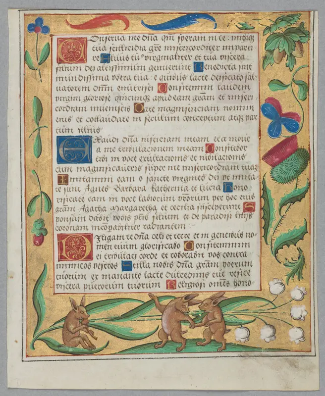 Leaf from a Psalter and Prayerbook: Rabbits Dancing (recto) — تصویر رکورد موزهٔ هنر کلیولند (دسترسی آزاد)