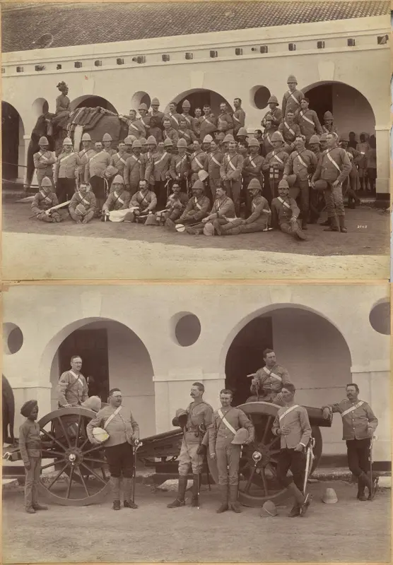 Officers of Elephant Battery, Jhansi (recto); Men of Elephant Battery, Jhansi (verso) — تصویر رکورد موزهٔ هنر کلیولند (دسترسی آزاد)