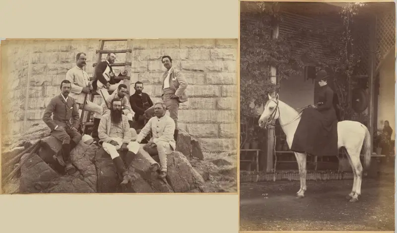 Managing staff of Meprs. Glover & Co. at Sindh Bridge (recto, top); Untitled: Woman on horse (verso, right) — تصویر رکورد موزهٔ هنر کلیولند (دسترسی آزاد)