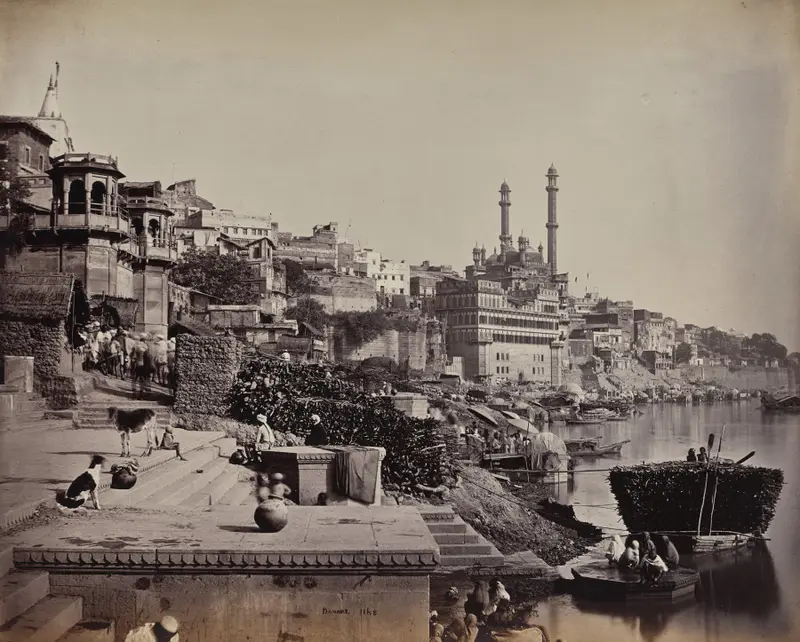 The City of Benares, on the Ganges, View of the Great Mosque of A (?) and Adjoining Landing Places — تصویر رکورد موزهٔ هنر کلیولند (دسترسی آزاد)