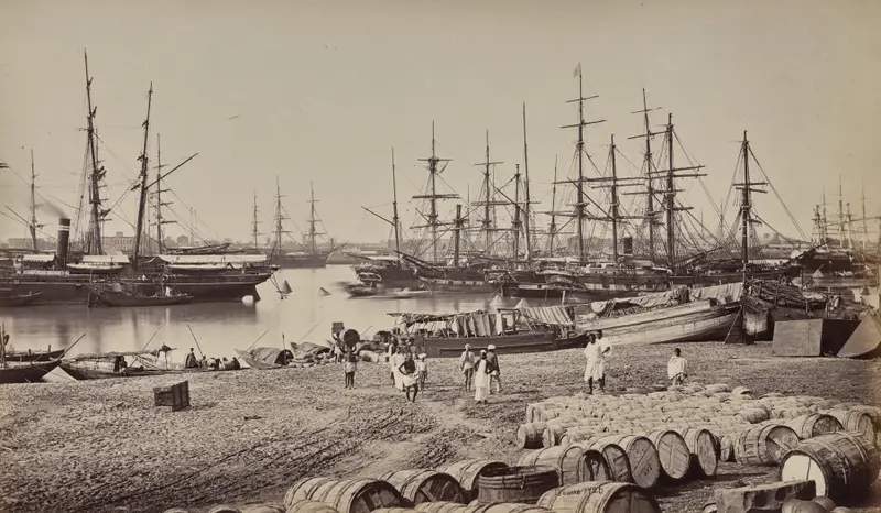 Calcutta. The Custom House Landing Place. Shipping in the River Hoogly — تصویر رکورد موزهٔ هنر کلیولند (دسترسی آزاد)