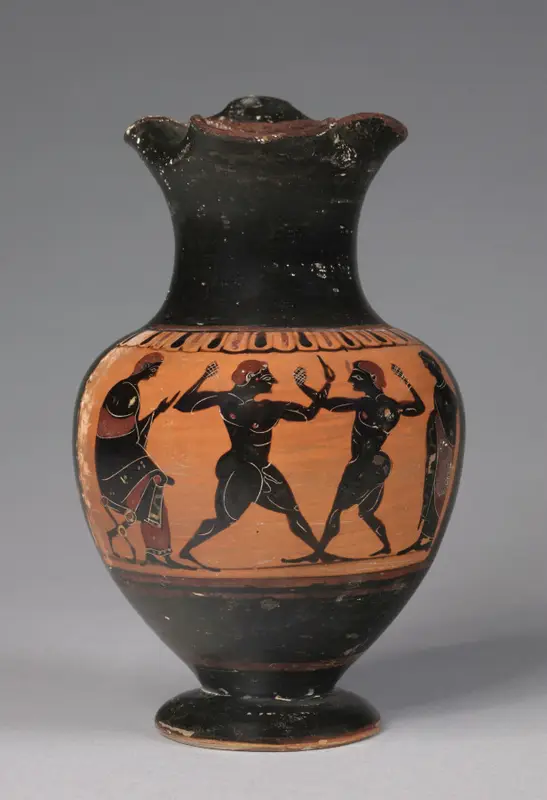 Black-Figure Oinochoe (Wine Jug): Boxers — تصویر رکورد موزهٔ هنر کلیولند (دسترسی آزاد)