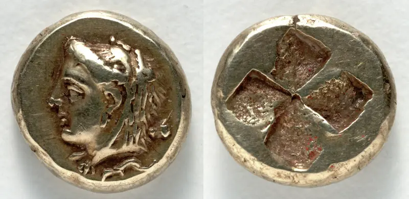 Hecte: Head of Omphale (obverse); Incuse Square (reverse) — تصویر رکورد موزهٔ هنر کلیولند (دسترسی آزاد)