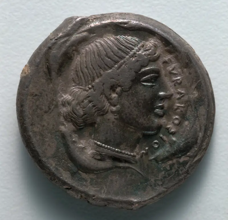 Tetradrachm: Head of Arethousa (reverse) — تصویر رکورد موزهٔ هنر کلیولند (دسترسی آزاد)