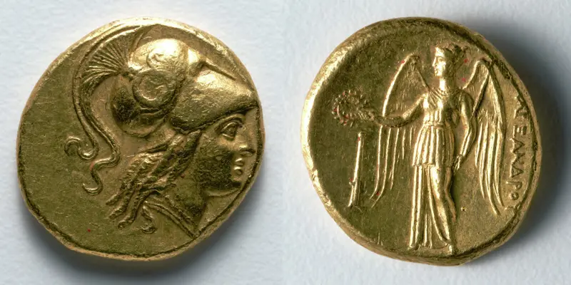 Stater: Head of Athena (obverse); Nike (reverse) — تصویر رکورد موزهٔ هنر کلیولند (دسترسی آزاد)