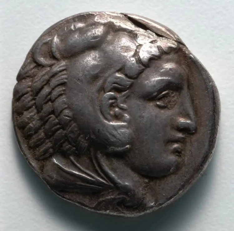 Tetradrachm: Head of Young Herakles (obverse) — تصویر رکورد موزهٔ هنر کلیولند (دسترسی آزاد)