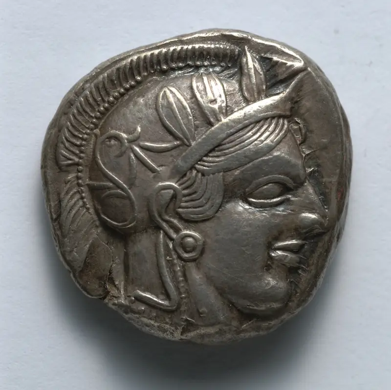 Tetradrachm: Head of Athena (obverse) — تصویر رکورد موزهٔ هنر کلیولند (دسترسی آزاد)