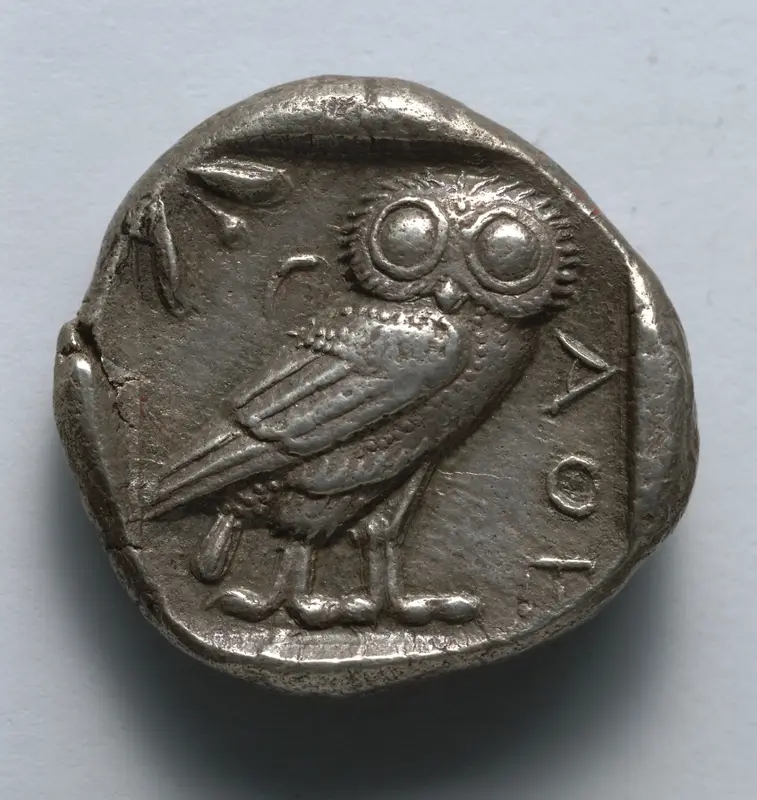 Tetradrachm: Owl (reverse) — تصویر رکورد موزهٔ هنر کلیولند (دسترسی آزاد)