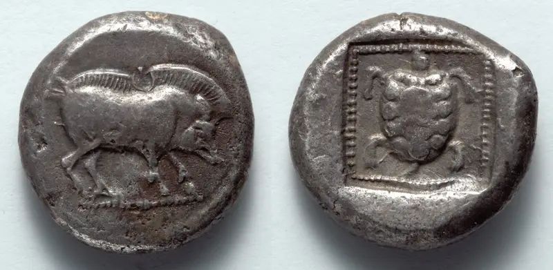 Stater: Boar (obverse); Tortoise (reverse) — تصویر رکورد موزهٔ هنر کلیولند (دسترسی آزاد)