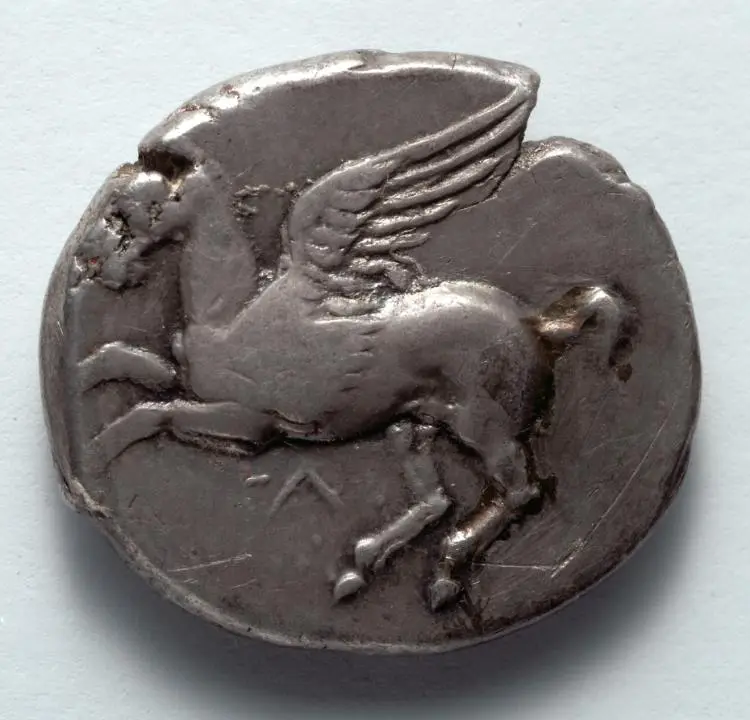 Corinthian Stater: Pegasos (obverse) — تصویر رکورد موزهٔ هنر کلیولند (دسترسی آزاد)