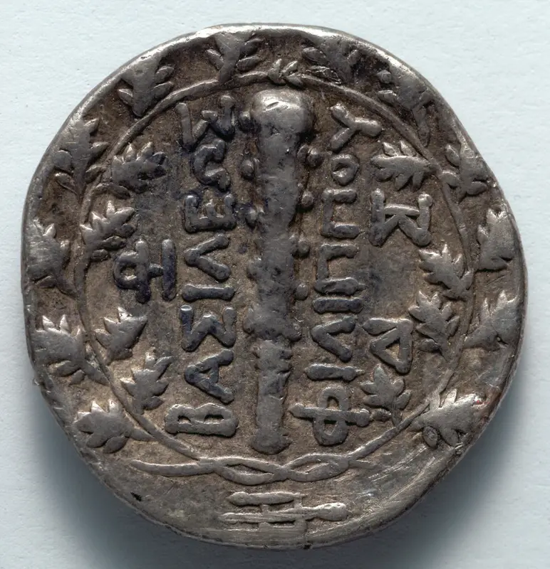 Didrachm: Club, within oak wreath, below, trident head (reverse) — تصویر رکورد موزهٔ هنر کلیولند (دسترسی آزاد)