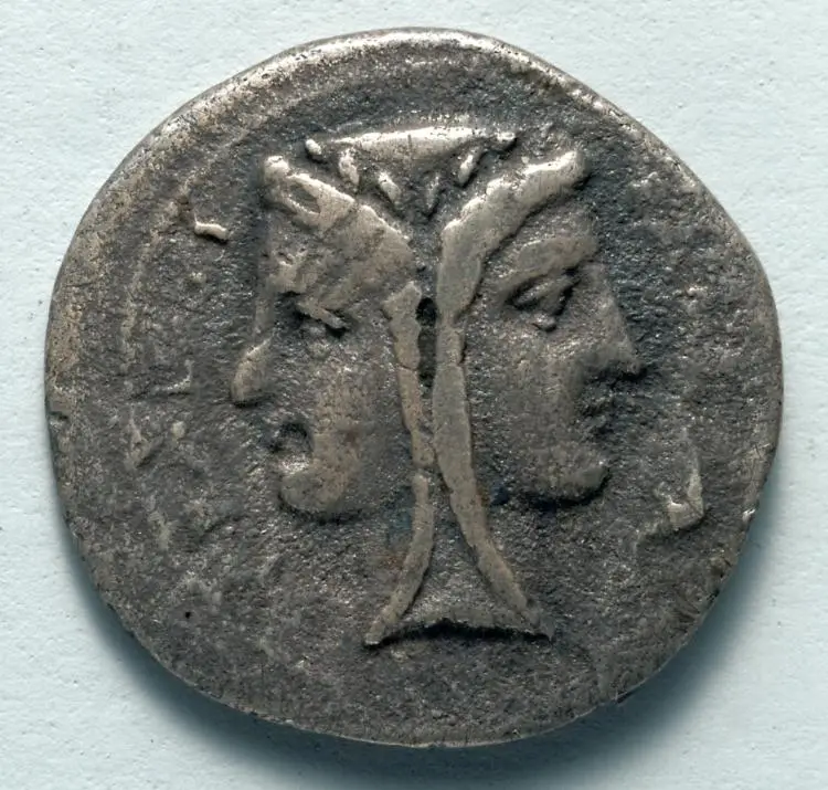 Two Litrae: Janiform Head, laureate (obverse) — تصویر رکورد موزهٔ هنر کلیولند (دسترسی آزاد)