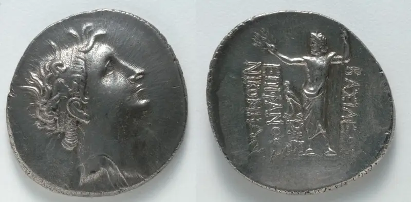 Tetradrachm: Head of Nicomedes II (obverse); Zeus (reverse) — تصویر رکورد موزهٔ هنر کلیولند (دسترسی آزاد)