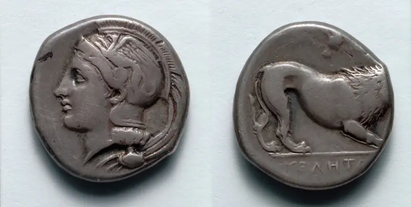 Stater: Head of Athena (obverse); Lion (reverse) — تصویر رکورد موزهٔ هنر کلیولند (دسترسی آزاد)