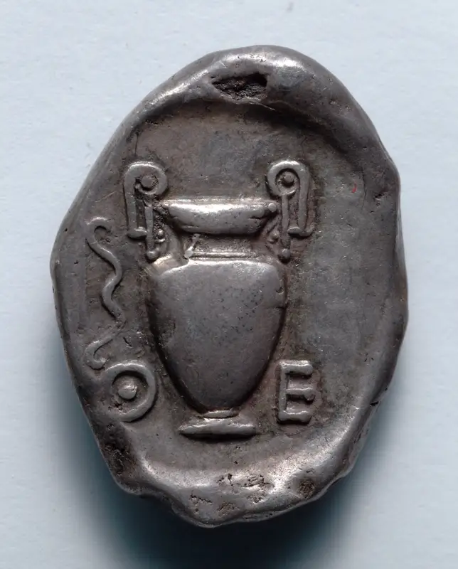 Stater: Volute Krater, Bow, within Incuse Circle (reverse) — تصویر رکورد موزهٔ هنر کلیولند (دسترسی آزاد)