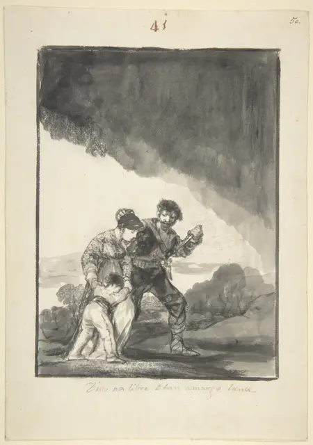 God save us from such a bitter fate; a bandit threatening a woman and a child with a knife, page 41 from the "Black Border Album" (E) — تصویر رکورد موزهٔ متروپولیتن (دسترسی آزاد)