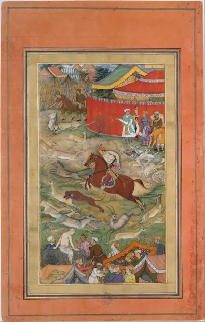 "Hamid Bhakari Punished by Akbar", Folio from a Manuscript of the Akbarnama. Folio from the Davis Album — تصویر رکورد موزهٔ متروپولیتن (دسترسی آزاد)