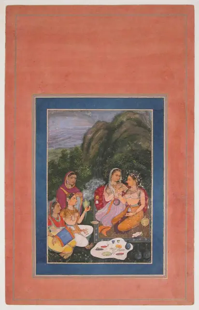 "Princess with Attendants Picnicking in the Open Air", Folio from the Davis Album — تصویر رکورد موزهٔ متروپولیتن (دسترسی آزاد)