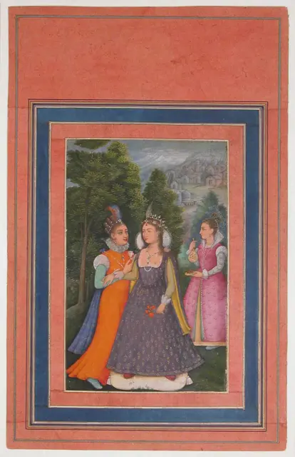 "A Princess with Two Attendants, All in Late 16th Century English Costume", Folio from the Davis Album — تصویر رکورد موزهٔ متروپولیتن (دسترسی آزاد)