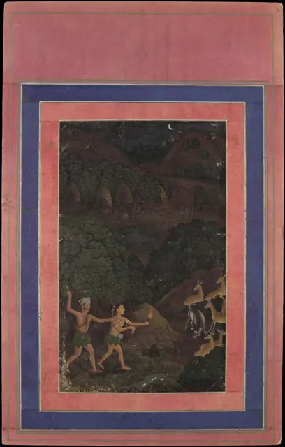 "Bhil Couple Hunting Deer at Night", Folio from the Davis Album — تصویر رکورد موزهٔ متروپولیتن (دسترسی آزاد)