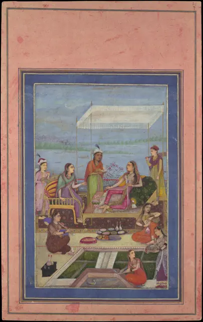 "Princess Entertaining a Visitor on the Balcony", Folio from the Davis Album — تصویر رکورد موزهٔ متروپولیتن (دسترسی آزاد)