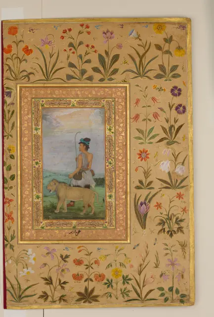 "Dervish With a Lion", Folio from the Shah Jahan Album — تصویر رکورد موزهٔ متروپولیتن (دسترسی آزاد)