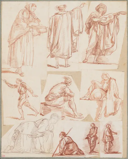 Figure studies mounted on an album page — تصویر رکورد موزهٔ متروپولیتن (دسترسی آزاد)