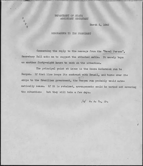 Adolf Berle to Franklin D. Roosevelt — تصویر رکورد ویکی‌داده