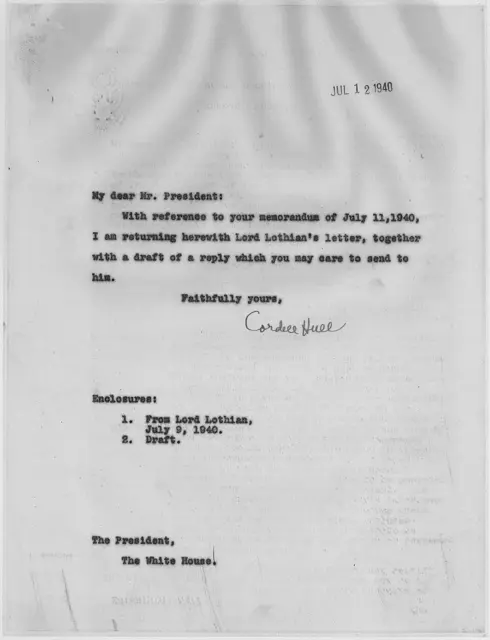 Copy of Cordell Hull to Franklin D. Roosevelt — تصویر رکورد ویکی‌داده
