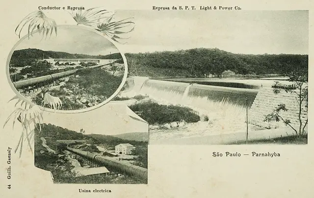São Paulo - Parnahyba Represa da S. P.T. Light & Power Co. Conductor e Represa , Usina Electrica — تصویر رکورد ویکی‌داده