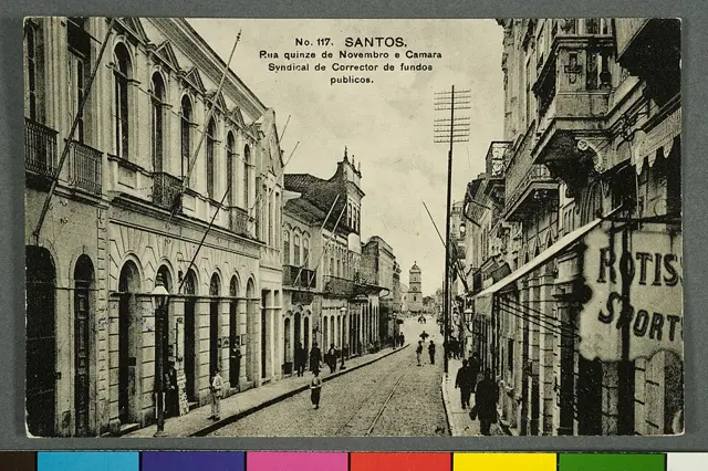 No. 117. Santos. Rua Quinze de Novembro e Camara Syndical de Corrector de Fundos Publicos — تصویر رکورد ویکیداده