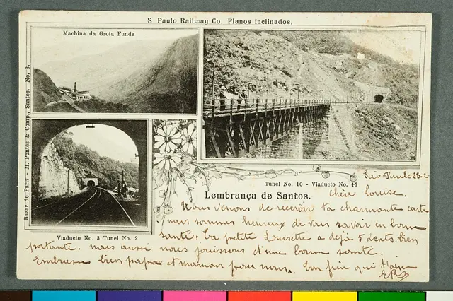 S Paulo Railway Co. Planos Inclinados. Lembrança de Santos. Machina da Grota Funda. Viaducto Nº 3 Tunel Nº 2.Tunel Nº 10 - Viaducto Nº 15 — تصویر رکورد ویکیداده