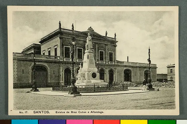 Nº 17 Santos. Estatua de Braz Cubas e Alfandega — تصویر رکورد ویکی‌داده